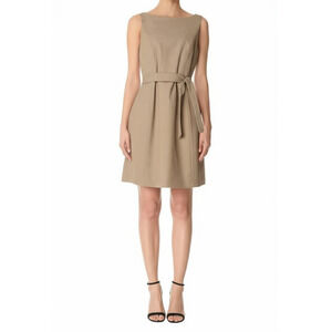 Tahari Dress SZ 4 Khaki Sleeveless A-Line Belted Dress Professional Work Career